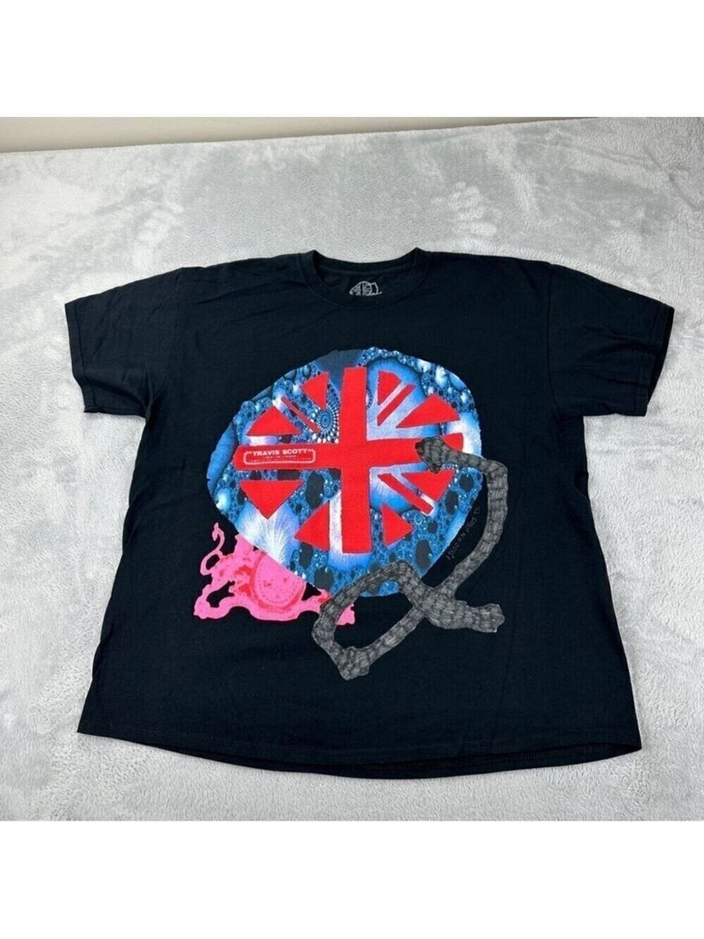 Travis Scott Men's Large Black Cotton O2 Union Jack T-Shirt USA